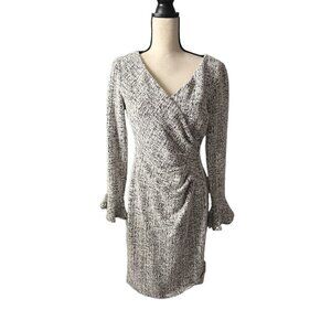 Lauren Ralph Lauren Dress Black White Ruffle Sleeves Cuff Crossover Top Size 10